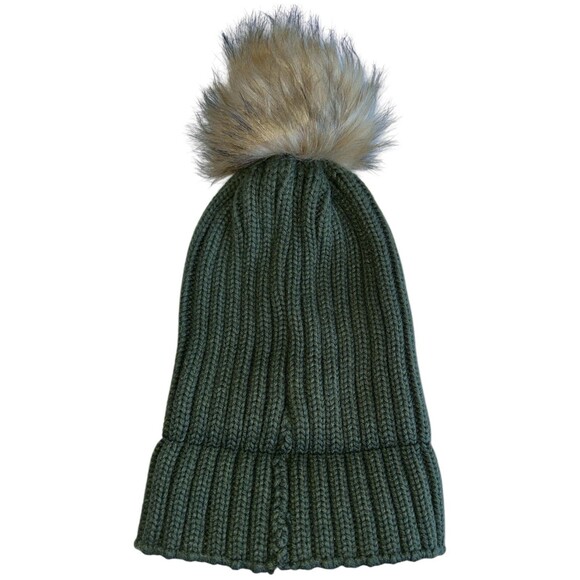 CC Beige Knit Beanie FURTALK Green Faux Fur Pom Hat Womens Winter Lot - Picture 12 of 16